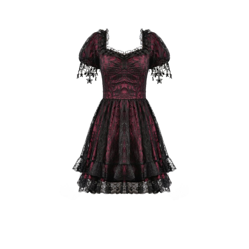 Dark in Love - Lace Princess Korte jurk - Rood/Zwart